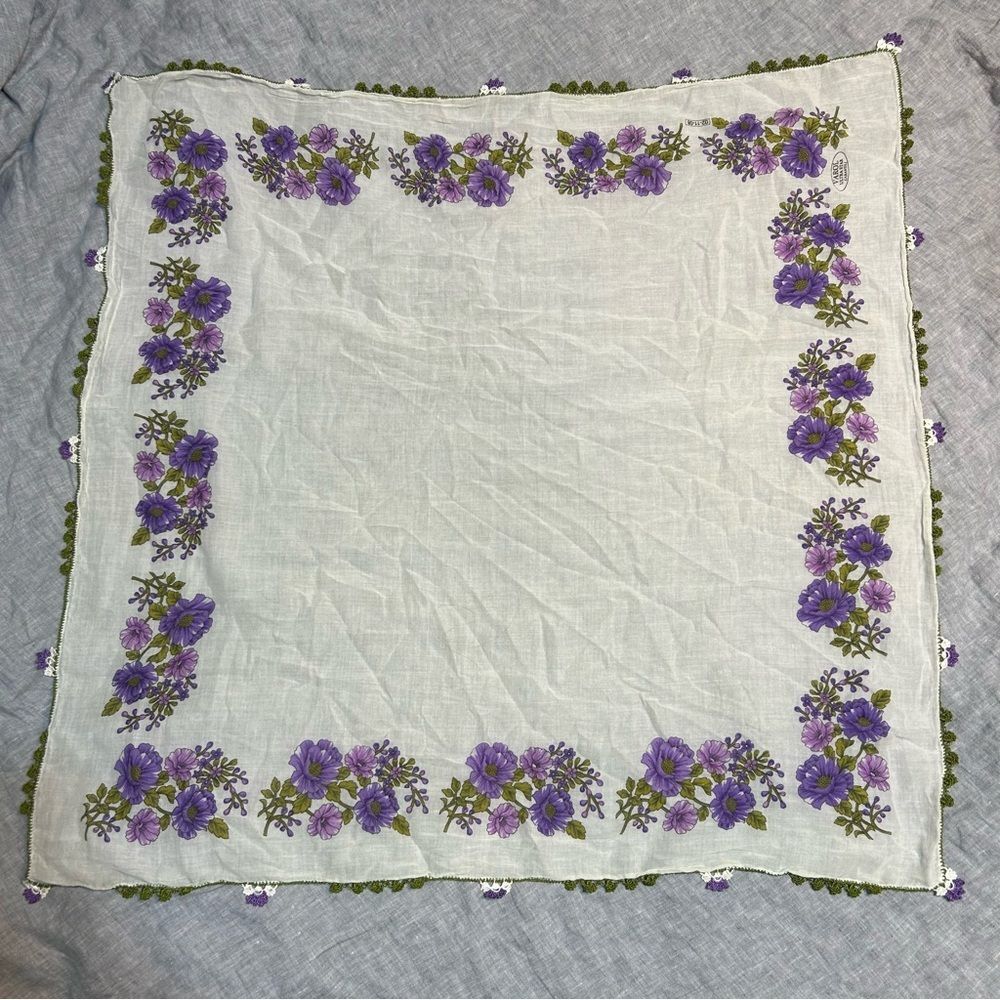 Varol Ultra Star Purple Lavender Floral Square Scarf Cottage Boho Coquette
